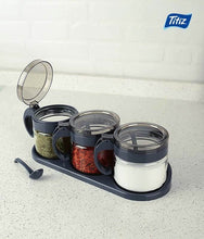 Load image into Gallery viewer, Glass Food Storage Containers with Spoons and Tray - Lily Spice Set of 3 Pcs x 300 ml.