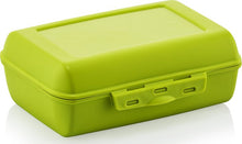 تحميل الصورة في عارض المعرض، A bright lime green plastic bento lunch box with a matching lid and latch closure, shown on a clean white background.