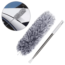Load image into Gallery viewer, A microfiber extendable duster with a 254 cm stainless steel telescopic pole, shown with a grey microfiber head and a white handle.