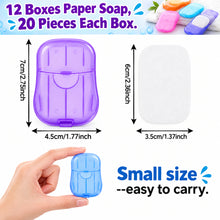 تحميل الصورة في عارض المعرض، Purple paper soap container with dimensions and a hand holding it, indicating its small size.