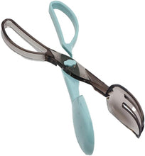 Load image into Gallery viewer, Pair of tongs with one handle in light blue and the other in gray on a white background