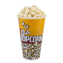Load image into Gallery viewer, Plastic Popcorn Container Retro Style | Small Reusable Popcorn Buckets filled with popcorn in a vibrant cup.