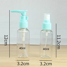 Load image into Gallery viewer, Two clear bottles with blue caps and measurement details on a wooden surface.