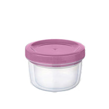 تحميل الصورة في عارض المعرض، A small clear plastic storage container with a ribbed pink lid, shown against a solid black background.