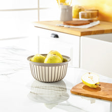 Load image into Gallery viewer, Bowls - Multi Purpose Linea Round Mixing Bowl - ( 1000 ml ) with pears on a countertop in a bright kitchen.