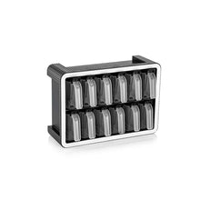 Load image into Gallery viewer, Black spice rack with twelve empty clear jars on a white background