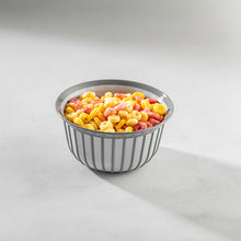 Load image into Gallery viewer, Bowls - Multi Purpose Linea Round Mixing Bowl - ( 500 ml ) filled with colorful snacks on a minimalistic background.