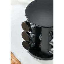 Load image into Gallery viewer, Shakers - 360° Black Rotating 12 Jars Spice Storage Rack - Stainless Steel Tower for Kitchen Cabinet Organizer close-up view