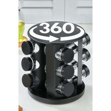 Load image into Gallery viewer, Shakers - 360° Black Rotating 12 Jars Spice Storage Rack - Stainless Steel Tower for Kitchen Cabinet Organizer.