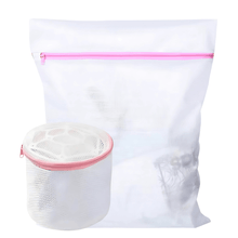 Load image into Gallery viewer, Two white honeycomb mesh laundry bags with pink zippers, designed for washing machine use, displayed against a white background.