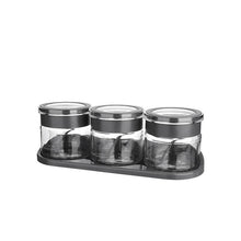 Load image into Gallery viewer, Glass Airtight Food Storage Containers with Spoons and Tray - Jarkin Spice Jar Set of 3 Pcs x 300 ml.