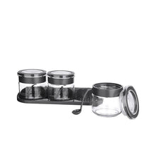 Load image into Gallery viewer, Glass Airtight Food Storage Containers with Spoons and Tray - Jarkin Spice Jar Set of 3 Pcs x 300 ml.
