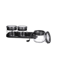 Load image into Gallery viewer, Glass Airtight Food Storage Containers with Spoons and Tray - Jarkin Spice Jar Set of 3 Pcs x 300 ml.