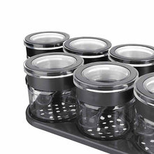 Load image into Gallery viewer, Glass Airtight Food Storage Containers with Spoons and Tray - Jarkin Spice Jar Set of 3 Pcs x 300 ml.