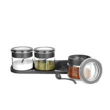 Load image into Gallery viewer, Glass Airtight Food Storage Containers with Spoons and Tray - Jarkin Spice Jar Set of 3 Pcs x 300 ml.