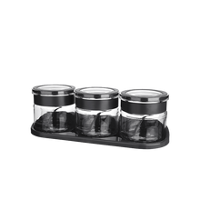 Load image into Gallery viewer, Glass Airtight Food Storage Containers with Spoons and Tray - Jarkin Spice Jar Set of 3 Pcs x 300 ml.