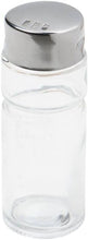 Load image into Gallery viewer, Clear glass salt shaker with a silver lid on a white background