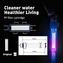 تحميل الصورة في عارض المعرض، PP filter cartridge with water flow diagram and dimensions on a dark background