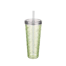 Load image into Gallery viewer, A light green textured tumbler with a clear lid and a clear straw, shown against a plain white background.