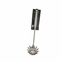 تحميل الصورة في عارض المعرض، A stainless steel pasta server with an extended handle, featuring a traditional looped design for scooping pasta, packaged on a card.