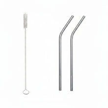 Load image into Gallery viewer, Set of stainless steel straws with a cleaning brush on a white background