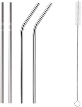 Load image into Gallery viewer, Set of metal straws with cleaning brush on a white background