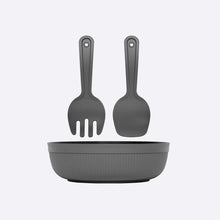 Load image into Gallery viewer, Gray bowl with fork and spoon on a white background