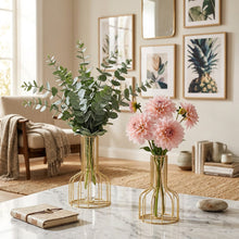 Load image into Gallery viewer, Nordic-Style Glass Tabletop Planter & Hydroponic Vase with Metal Rack Stand (2-Piece Set)