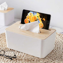 تحميل الصورة في عارض المعرض، Tissue Box - Plastic with Wooden Cover & Mobile Slot - Paper Napkin Holder Case