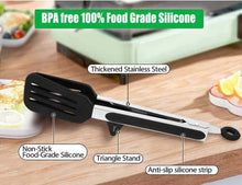 تحميل الصورة في عارض المعرض، Tong / Grabber - Silicone Serving & Cooking Locking Tong Srainer With Built-in Stands