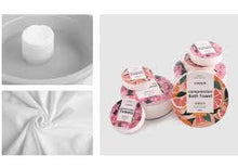 Load image into Gallery viewer, Collage of a white container with a lid, a pink and white product, and a pink and orange product on a light gray background.