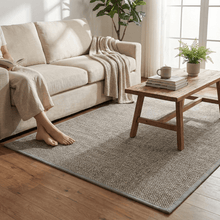 تحميل الصورة في عارض المعرض، Braided Woven Area Rug (150x90cm)| Non-Slip Washable Floor Mat - Grey x Beige