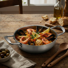 تحميل الصورة في عارض المعرض، 21cm Stainless Steel Serving Wok & Paella Plate | Heat-Safe Food Presentation Pot - Silver