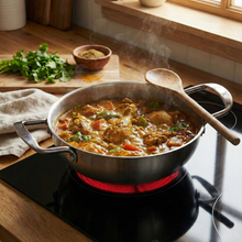 تحميل الصورة في عارض المعرض، 21cm Stainless Steel Serving Wok & Paella Plate | Heat-Safe Food Presentation Pot - Silver