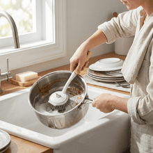 تحميل الصورة في عارض المعرض، Round Multipurpose Dust Cleaning Brush | Soft Bristle Hand Broom with Wooden Handle - White