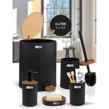 تحميل الصورة في عارض المعرض، Bathroom Accessories Set - 5 Pcs Decor Bathroom Set (Coliseum) - Wooden Frame - With Pedal Waste Bin