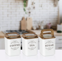Load image into Gallery viewer, Food Storage Coffee Containers Set -Tea and Sugar Acrylic Canisters - Set of 3 x 900 ml