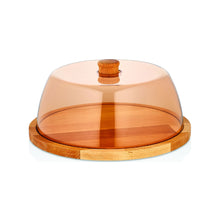 Load image into Gallery viewer, Elegant Wooden Cake Stand & Serving Platter with Acrylic Dome Lid - 29 cm Diameter