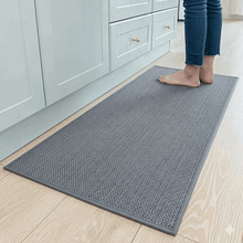 تحميل الصورة في عارض المعرض، Person stepping onto a gray doormat in a kitchen setting