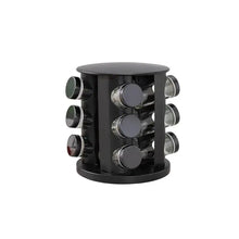 Load image into Gallery viewer, Shakers - 360° Black Rotating 12 Jars Spice Storage Rack - Stainless Steel Tower for Kitchen Cabinet Organizer