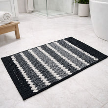 تحميل الصورة في عارض المعرض، Absorbent Luxury Chunky Chenille Bathroom Rug (45x75cm - 440 grams) | Ultra-Soft Non-Slip Bath Mat - Black & White Stripes