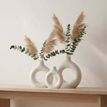 Load image into Gallery viewer, Ceramic Vase Set of 3, Hollow Round Matte Vase for Room Decor, Modern Farmhouse Home Accents, Living Room, Book Shelf, Mantel and Minimalism Dining Coffee Table