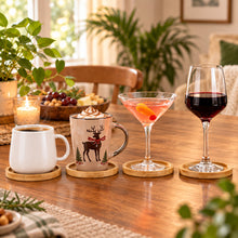 تحميل الصورة في عارض المعرض، Coasters/Pads - Wooden Coaster - 6 Bamboo Round Coasters with 1 Iron Holder Stand