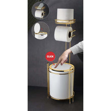 Load image into Gallery viewer, Bathroom Accessory Set (Waste Bin & Holder) - 2 Pcs Decor Bathroom Set (Round) - Gold Frame