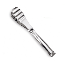 Load image into Gallery viewer, Silver stainless steel slotted spatula tongs on a white background