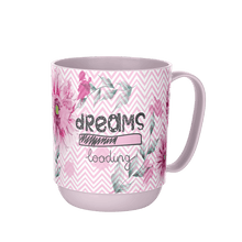 تحميل الصورة في عارض المعرض، Cups/Mugs/Jars/Jugs - Reusable Plastic Funny Cup - 350 ml. with pink floral design and "dreams loading" text.