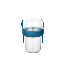 Load image into Gallery viewer, Cups/Mugs/Jars/Jugs - Take'N Go Muesli Cup with Spoon & Fork - 650 ml in blue with matching spoon.