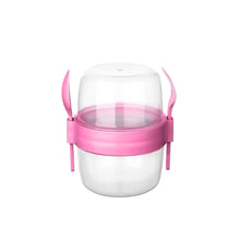 تحميل الصورة في عارض المعرض، Cups/Mugs/Jars/Jugs - Take'N Go Muesli Cup with Spoon & Fork - 800 ml in pink color with matching spoon and fork.