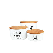 Load image into Gallery viewer, Food Storage Container Set With Wooden Lid - Airtight 3 Pcs (360, 800 & 1400 ml.) Sealed High Round Storage