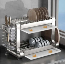 Load image into Gallery viewer, 2-Tier Large Stainless Steel Dish Drying Rack for Kitchen Counter | Large Dish Drainer with Utensil Holder
